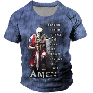 Knights Templar Print Vintage Men's T-shirt Summer Casual Men Clothing Oversized Tops Short Sleeve Tees Casual O-Neck T Shirts