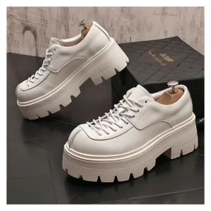 italian brand designer shoes for men casual lace-up genuine leather oxfords shoe black white platform sneakers street footwear